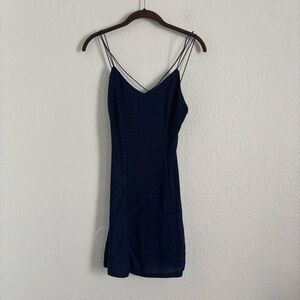 NWT Lulus Women's Size XS Blue Metallic Best Date Ever Skater Mini Dress